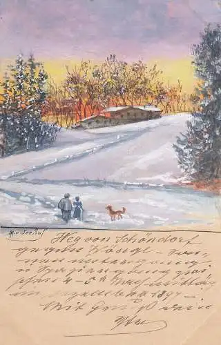 Ak Weg von Schöndorf gegen Wörgl Orig Aquarell Max von Seehof 1897 Österreich