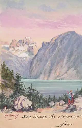 Ak Am Gosausee Salzkammergut Orig Aquarell Max von Seehof 1899 Österreich