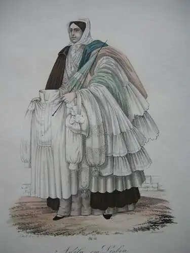 João Palhares  (1810-1890) Adela em Lisboa Wäscheverkäuferin Or Lithografie 1850