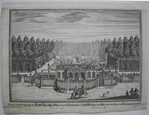 Lustgarten Fuggerschloss Haidhausen München Orig. Kupferstich Remshart 1720 