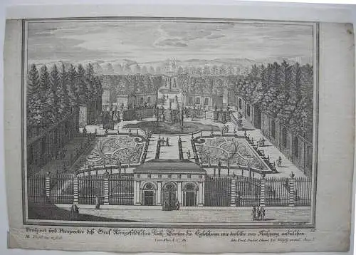 Schloss Eglosheim Lustgarten Orig Kupferstich Corvinus nach Diesel 1717 Barock