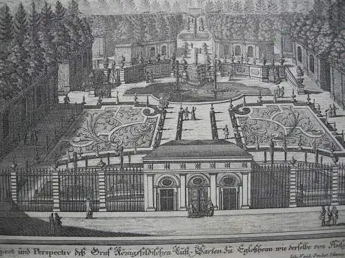 Schloss Eglosheim Lustgarten Orig Kupferstich Corvinus nach Diesel 1717 Barock