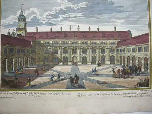 Küchel und Kellerhof Residenz München altkolor Orig. Kupferstich Corvinus 1720