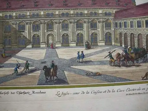 Küchel und Kellerhof Residenz München altkolor Orig. Kupferstich Corvinus 1720