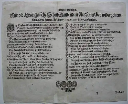 Friedens-Gemähld Augsburger Frieden Orig. Kupferstich 1659 Reformation