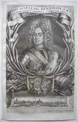 Friedrich August (1670-1733) König Polen Sachse Orig Kupferstich Montalegre 1711