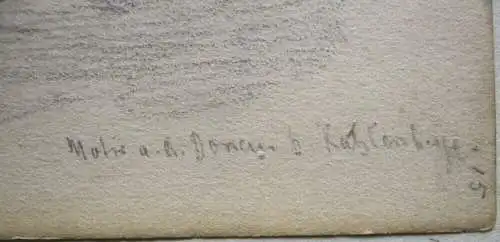 F. Waibel Partie Donau bei Katzenberg Österreich Orig Bleistiftzeichnung um 1880