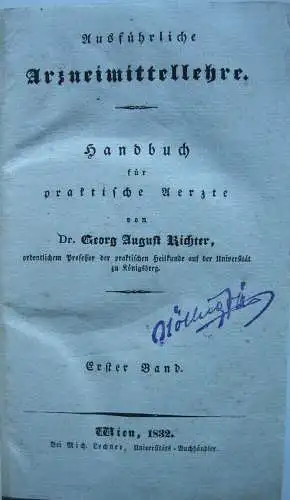 Georg August Richter Arzneimittellehre 5 Bände dekor Halbleder Wien 1832