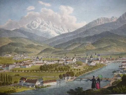 Innsbruck Gesamtansicht Tirol Österreich Orig. Farblithografie Gustav Kraus 1833