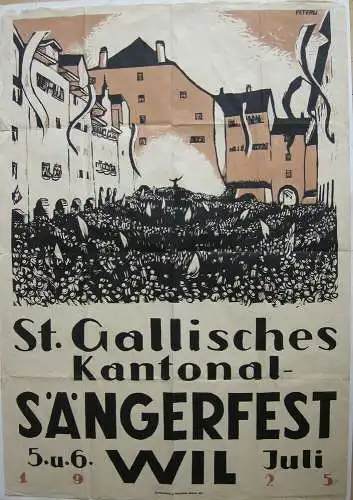 Plakat St. Gallisches Sängerfest Wil Orig Holzschnitt Peterli 1925 Schweiz 