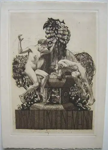 Alois Kolb (1875-1942) Exlibris männl. weibl. Akt am Brunnen Radierung 1910