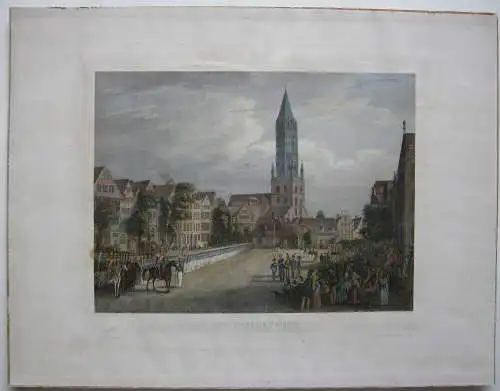 Hamburg Pferdemarkt kolor Orig. Stahlstich Grünewald Hoffmann Campe 1842