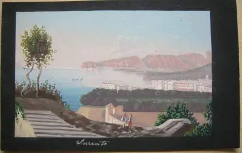 Sorrento Pesta Napoli Vesuvio Corso Vittorio Emanuele 4 Miniatur Gouachen 1850