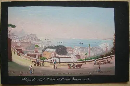 Sorrento Pesta Napoli Vesuvio Corso Vittorio Emanuele 4 Miniatur Gouachen 1850