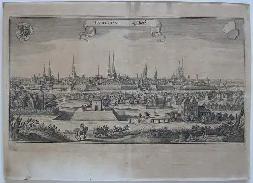 Lübeck Gesamtansicht Orig Kupferstich Matthaeus Merian 1650 Schleswig Holstein