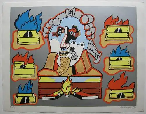 Simon Dittrich (1940) In Flammen Orig Serigrafie signiert 1972 Probedruck