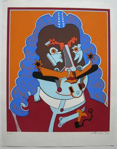 Simon Dittrich (1940) Portrait Serie Münchhausen Serigrafie sign 1972 Probedr