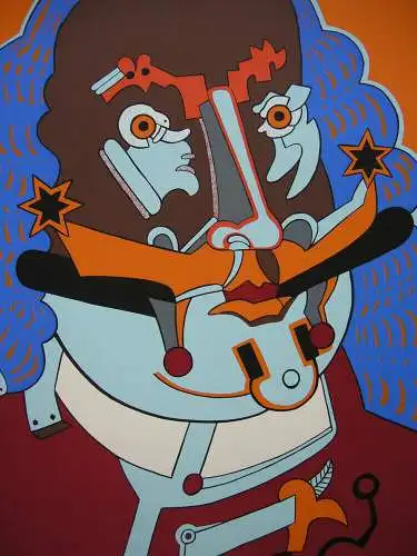 Simon Dittrich (1940) Skurrilies Portrait Orig Serigrafie 1972 signiert  Probedr