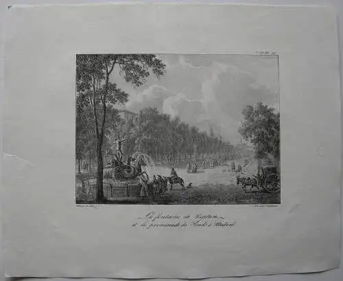 Madrid Prado Fuente Neptun Orig Lithografie Bacler d'Albe Engelmann 1823 Espana