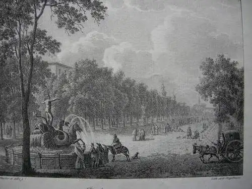 Madrid Prado Fuente Neptun Orig Lithografie Bacler d'Albe Engelmann 1823 Espana