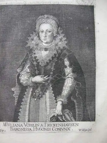 Maria Juliana Fugger (1618 verh.) Ehefrau Haug Fugger Orig Kupferstich 1620