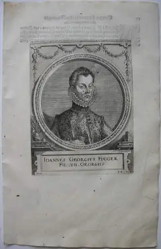 Joh. Georg Fugger (1566-1585) Kaufmann Augsburg Orig Kupferstich 1620