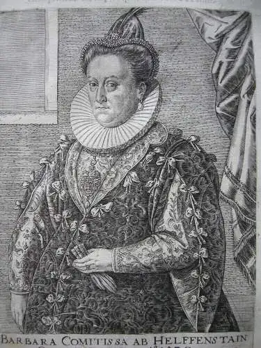 Barbara Fugger (+1605) Ehefrau Anton Fugger Orig Kupferstich 1620
