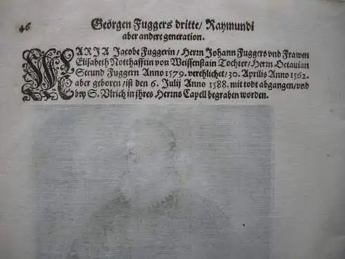 Maria Jacobe Fugger (1562-1588) Tochter von Octav Fugger Orig Kupferstich 1620