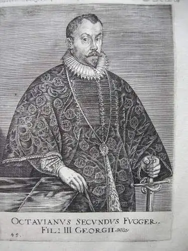 Octavian II Fugger (1549-1600) Kaufmann Fugger Dynastie Orig Kupferstich 1620