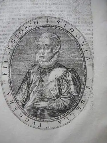 Sidonia Isabella Fugger (1543-1601) Ehefrau Georg Fugger Orig Kupferstich 1620