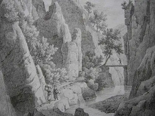 Grotte in Balstadt Solothurn Orig Lithografie Engelmann Bourgeois 1820 Schweiz