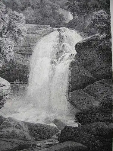 Großer Wasserfall von Giesbach Bern Orig Lithografie Engelmann 1823 Schweiz