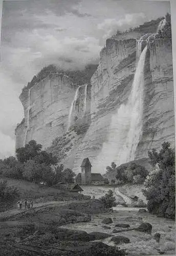 Staubbach Wasserfall Kanton Bern Orig Lithografie Engelmann 1823 Schweiz