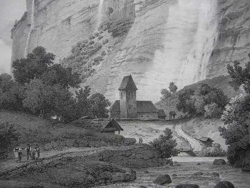 Staubbach Wasserfall Kanton Bern Orig Lithografie Engelmann 1823 Schweiz