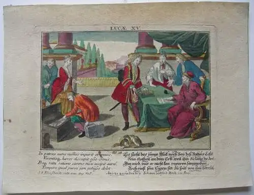 I. I. Kleinschmidt (1687-1772) Gleichnis Verlorenen Sohn Orig Kupferstich 1780