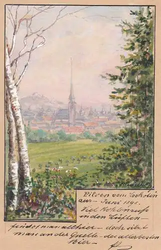 Ak Pilsen Gesamtansicht Tschechien Böhmen Orig Aquarell Max von Seehof 1898 