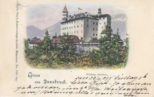 AK Schloss Ambras Innsbruck Tirol Österreich gelaufen 1897 Litho