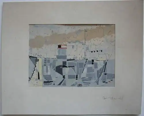 Wolfgang Reindel (1925-2001) Schaufelrad-Dampfer Orig Gouache signiert