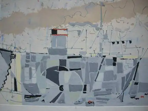 Wolfgang Reindel (1925-2001) Schaufelrad-Dampfer Orig Gouache signiert 