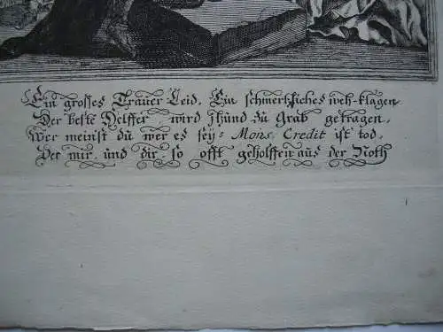 Karikatur Tod des Monsieur Credit niederländischer Orig Kupferstich 1700