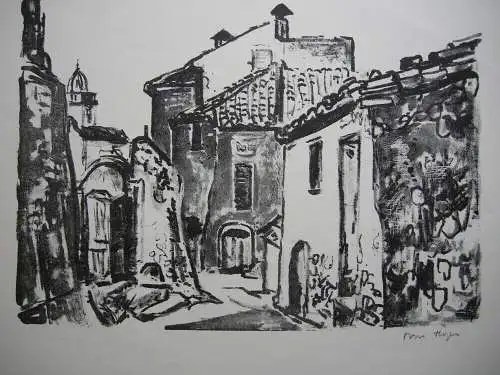 Tom Hops (1906-1976)  Dorf in der Provence Orig Lithografie 1970 signiert