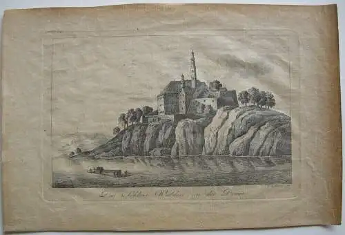 Schloss Wallsee Sindelburg Niederösterreich Orig Kupferstich Laminit 1800