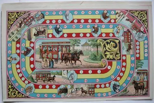 10 Spielpläne Laufspiele Rennnen Zeppelin Chromolithografien 1890 neuwertig 