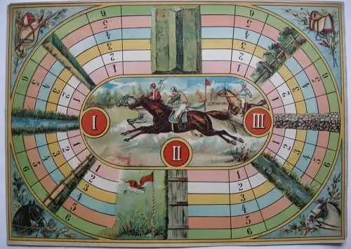 10 Spielpläne Laufspiele Rennnen Zeppelin Chromolithografien 1890 neuwertig 