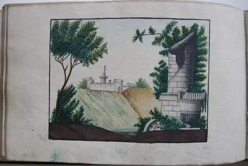 Stammbuch Liber Amicorum Hamburg 1824.1860 Ganzleder 3 Aquarelle 25 Einträge