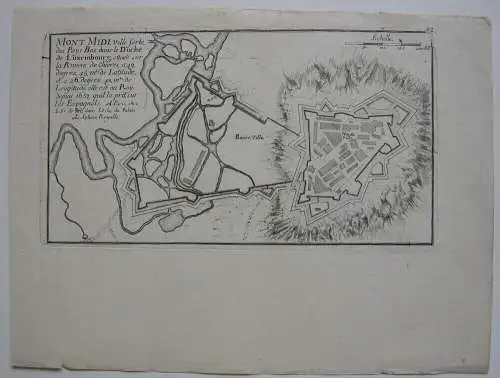 Montmédy Mont Midi Stadtplan Zitadelle Kupferstich Nicolas de Fer 1709 Luxemburg