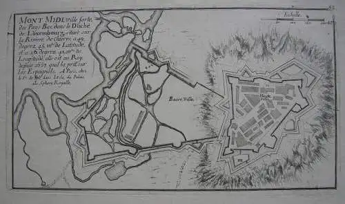 Montmédy Mont Midi Stadtplan Zitadelle Kupferstich Nicolas de Fer 1709 Luxemburg