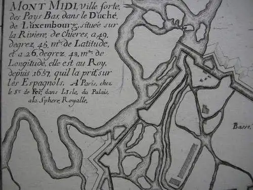 Montmédy Mont Midi Stadtplan Zitadelle Kupferstich Nicolas de Fer 1709 Luxemburg