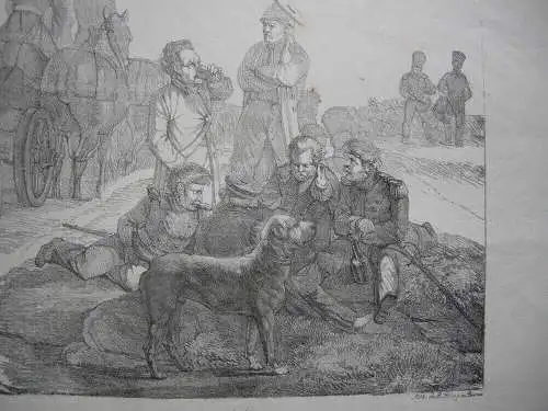 Joseph Volmar (XIX) Rastende Soldaten Schwarzenegg Orig Lithografie 1840