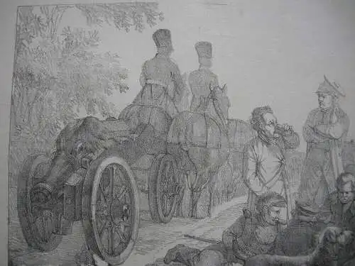 Joseph Volmar (XIX) Rastende Soldaten Schwarzenegg Orig Lithografie 1840